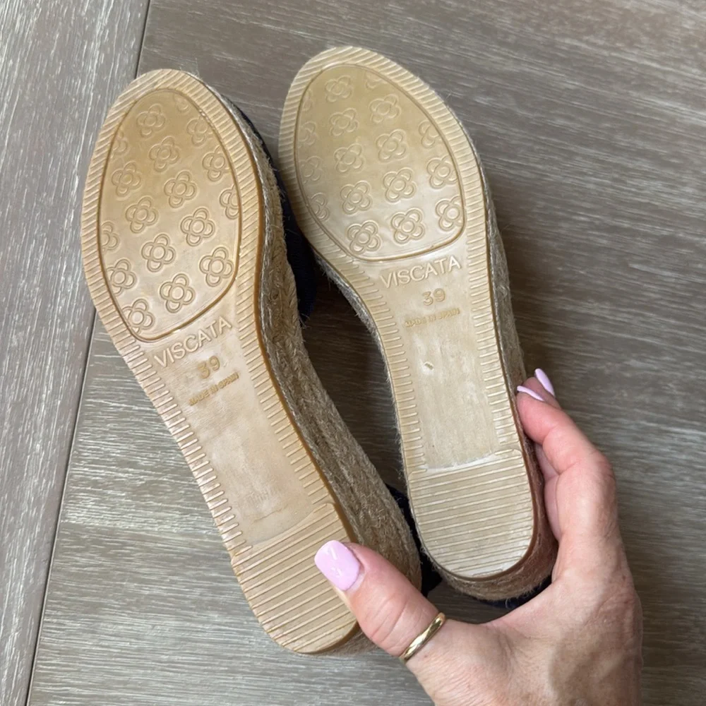 VISCATA Formiga Canvas Espadrille Wedges Navy‎ size 8.5 Euro 39 New With Tags